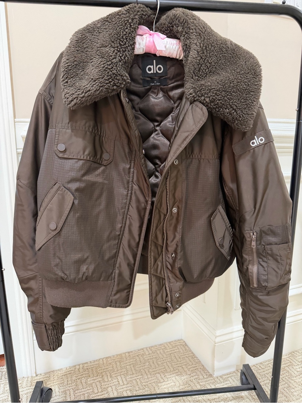 ALO Yoga Brown Sherpa-Collar Bomber Jacket